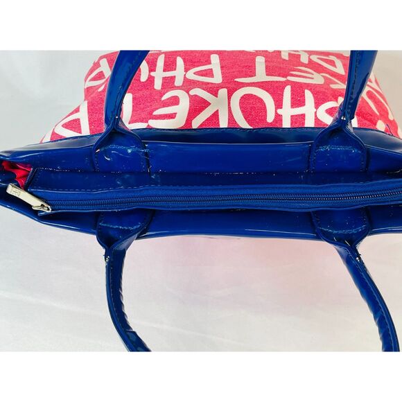 Robin Ruth Phuket Logo Tote Bag Blue Pink Patent Handle Shopper MOD - Picture 4 of 14